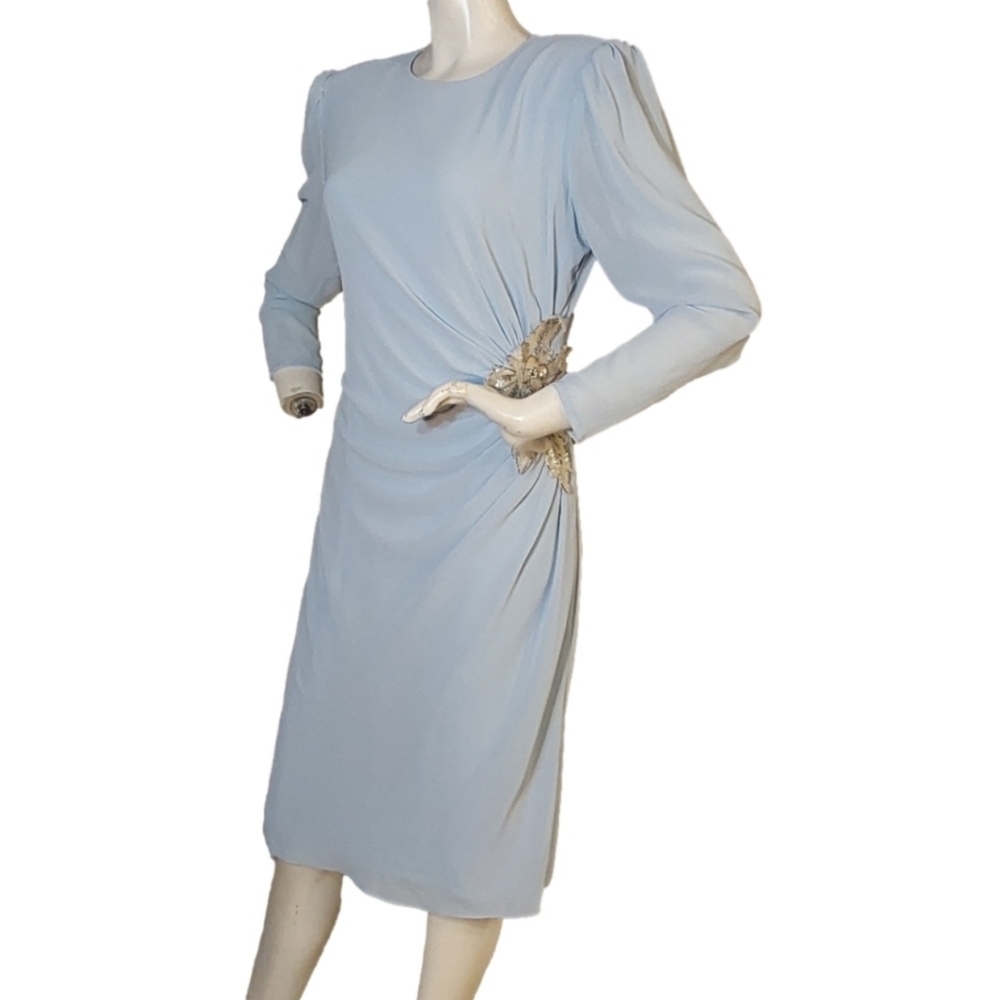 ABBY‎ KENT VINTAGE SMOKED BEADED SIDE LIGHT BLUE DRESS SIZE 4